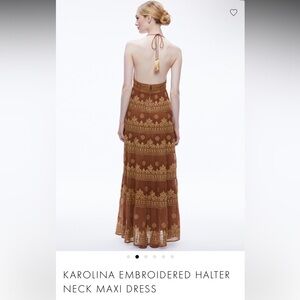 Alice and Olivia Karolina embroidered halter maxi dress